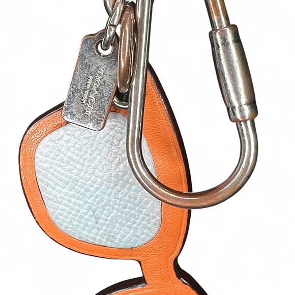 COACH SUNGLASSES LEATHER KEY CHAIN Bag Charm orange silver - Picture 3 of 4